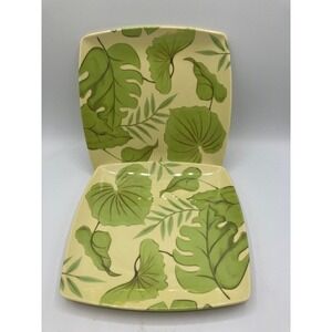 Pair of Green Leaf Motif Salad Plates Melamine 8"x8"‎